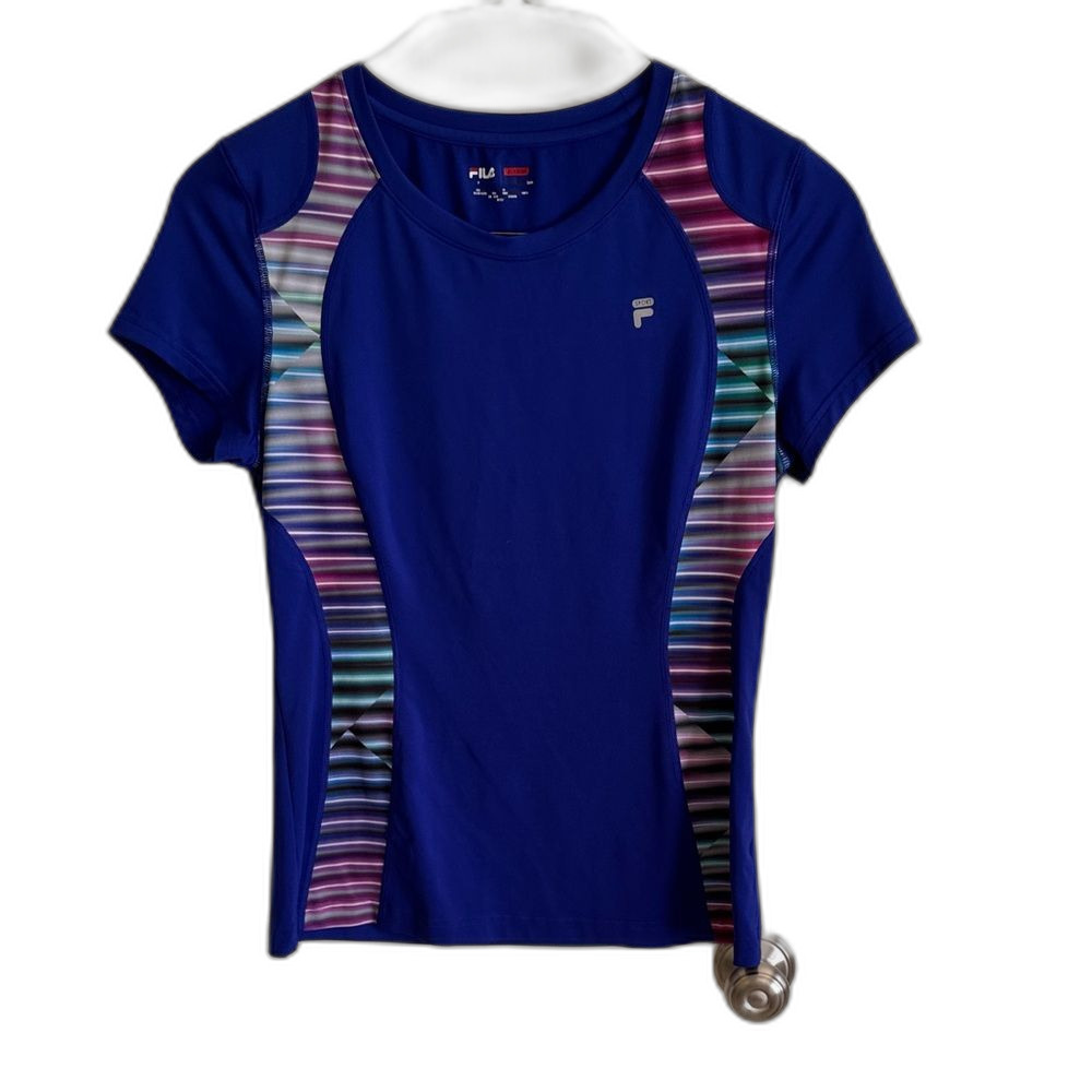 Fila Women's Royal Blue Tee with Colorful Stripes Size Small